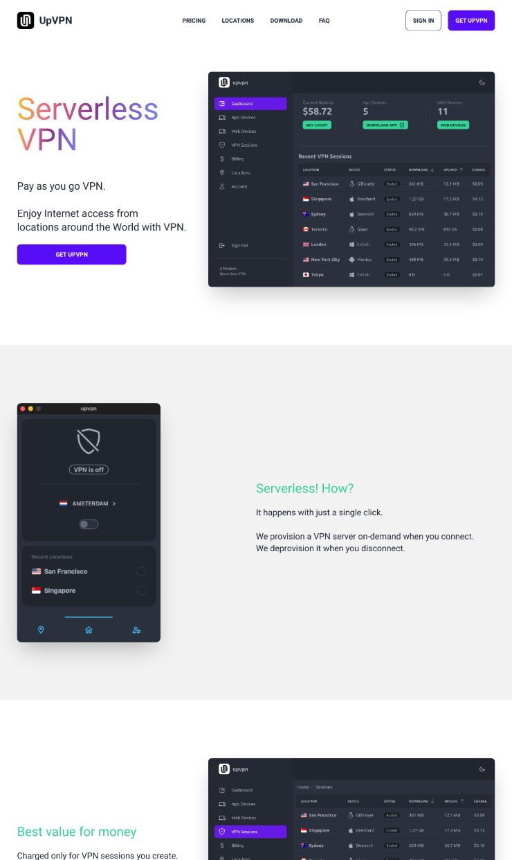 UpVPN — website design on Landdding