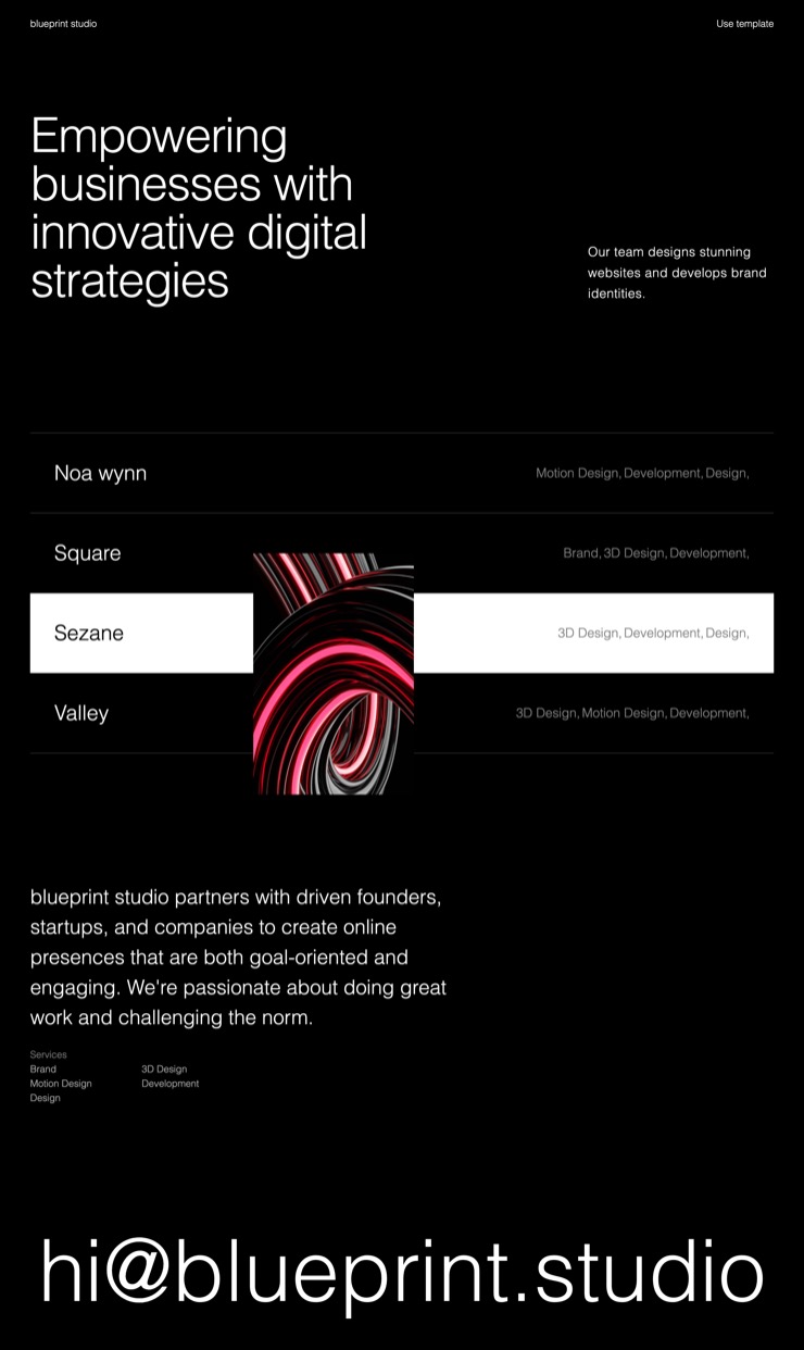 Blueprint studio website template — website design on Landdding