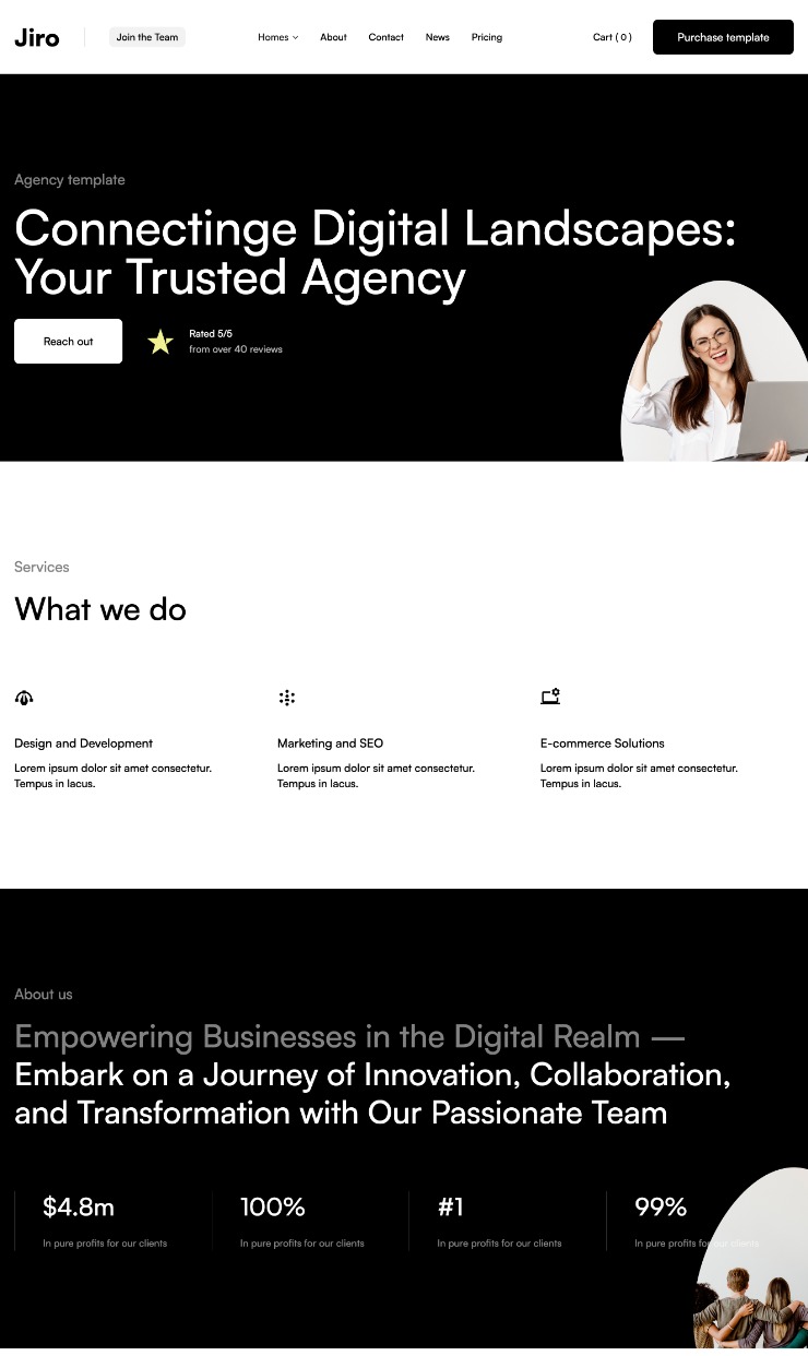 Jiro Webflow template — website design on Landdding