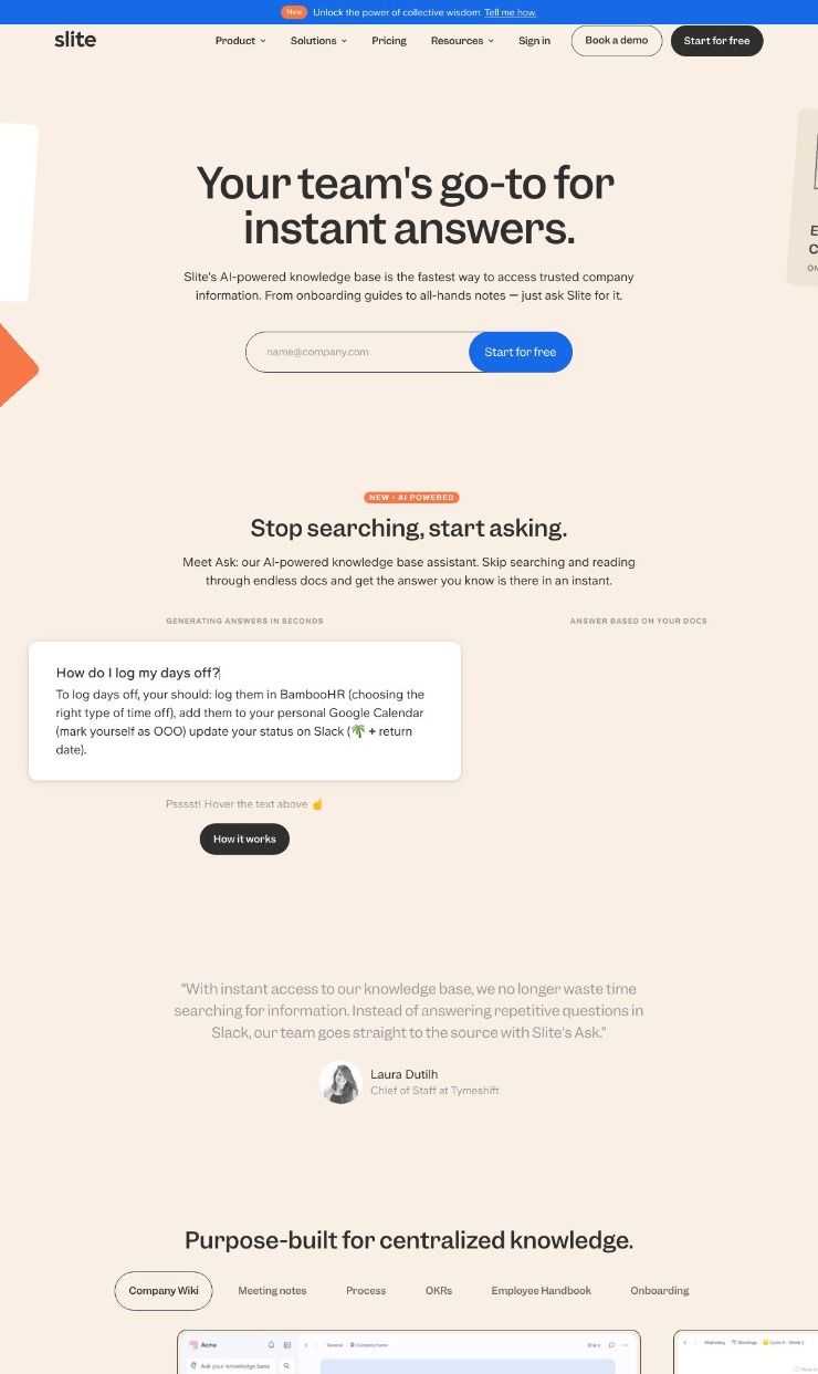 Slite — website design on Landdding