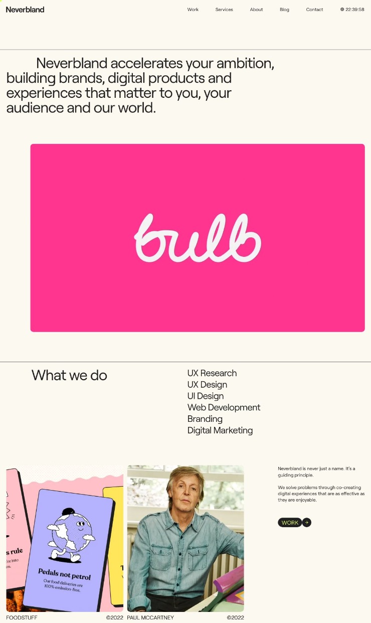 Never Bland — website design on Landdding