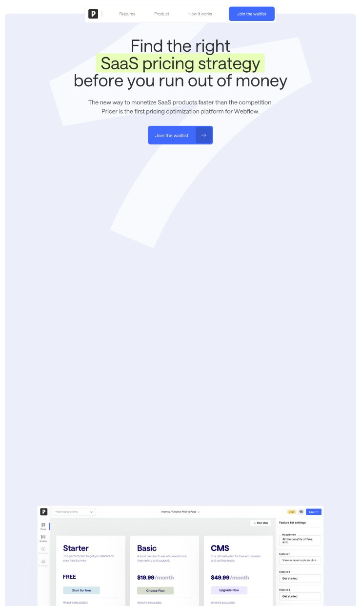 The Pricer — website design on Landdding
