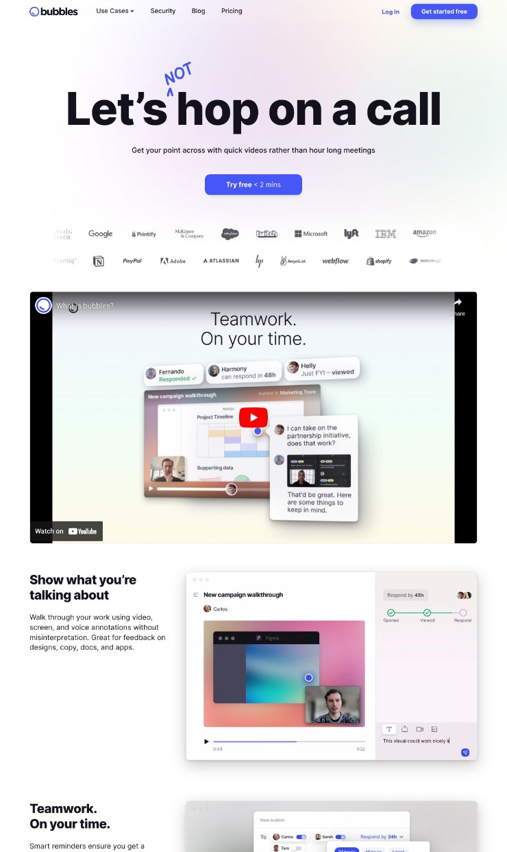 Bubbles — website design on Landdding