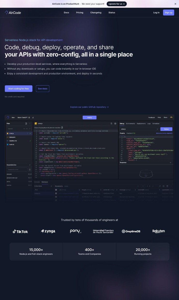 Aircode — website design on Landdding