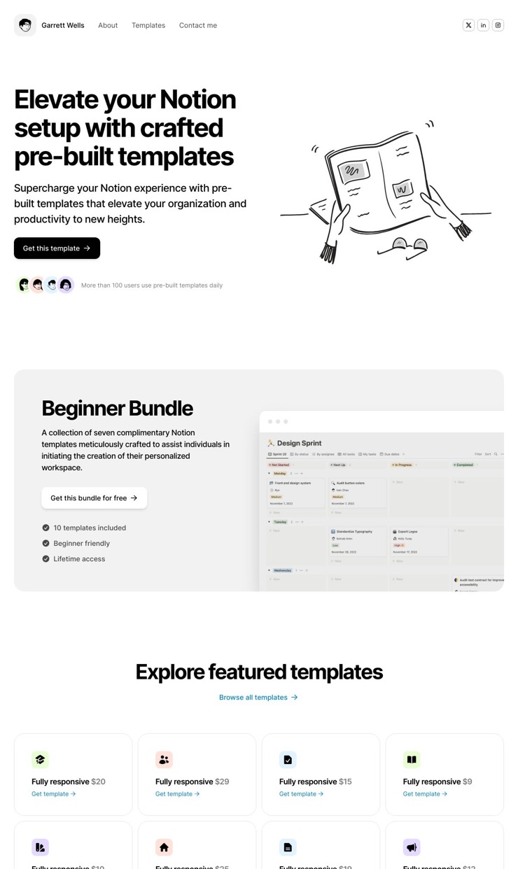 Notion Creator website template — website design on Landdding