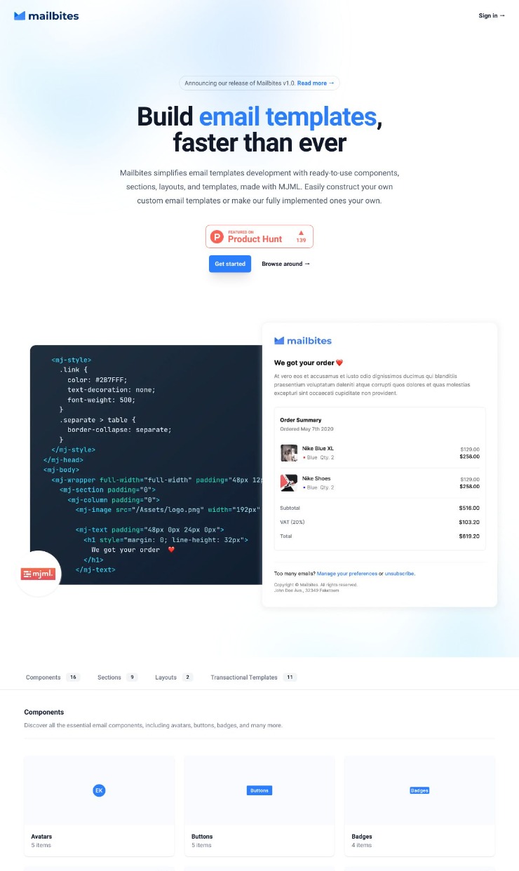 Mailbites — website design on Landdding