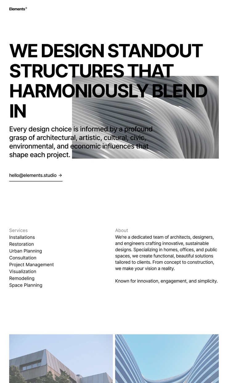 Elements website template — website design on Landdding
