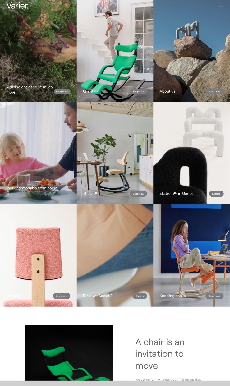 Varier — website design on Landdding