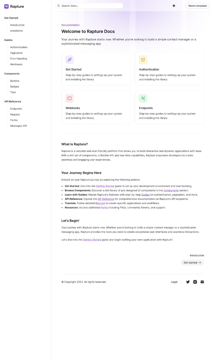 Rapture - Framer Documentation Template — website design on Landdding
