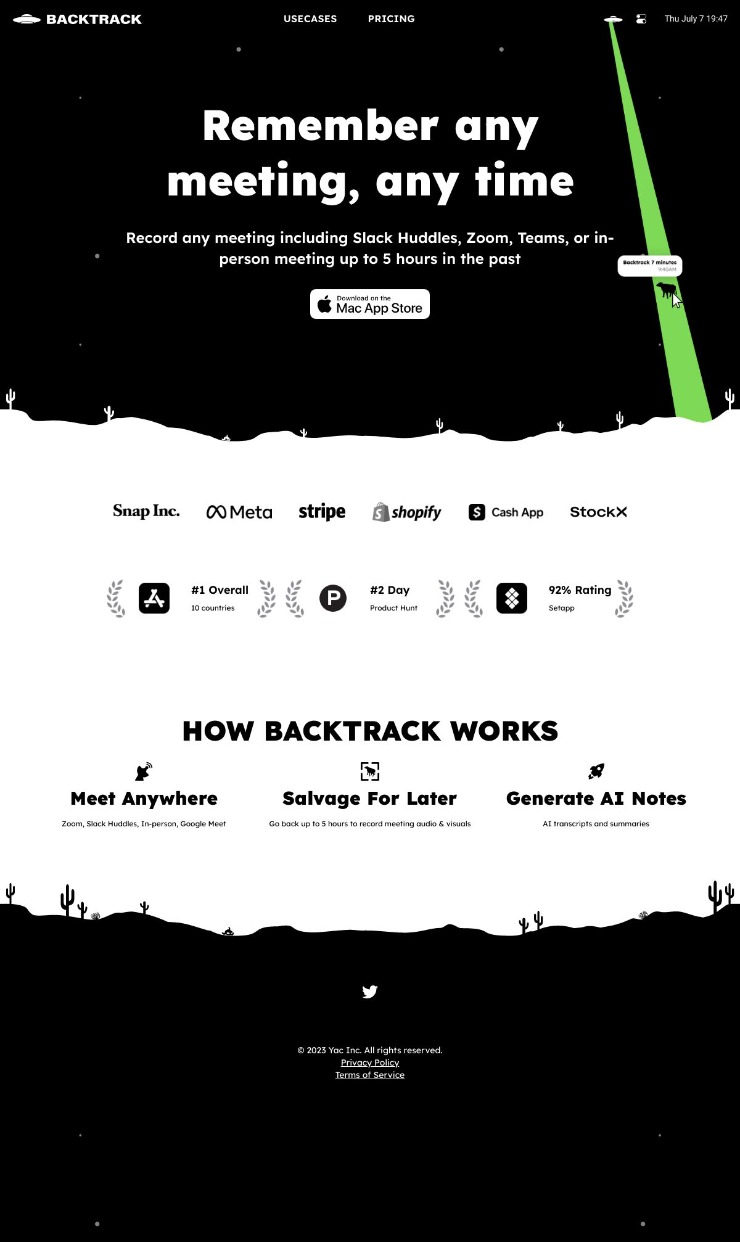 Backtrack — website design on Landdding