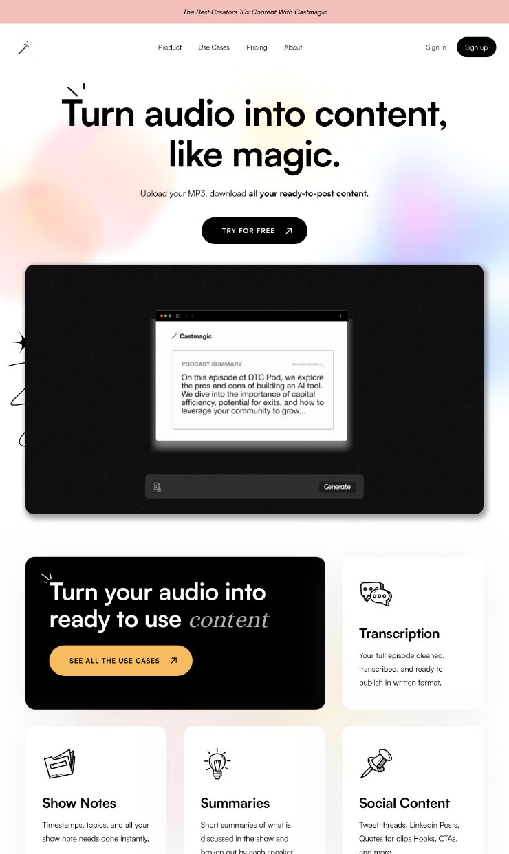 Castmagic — website design on Landdding