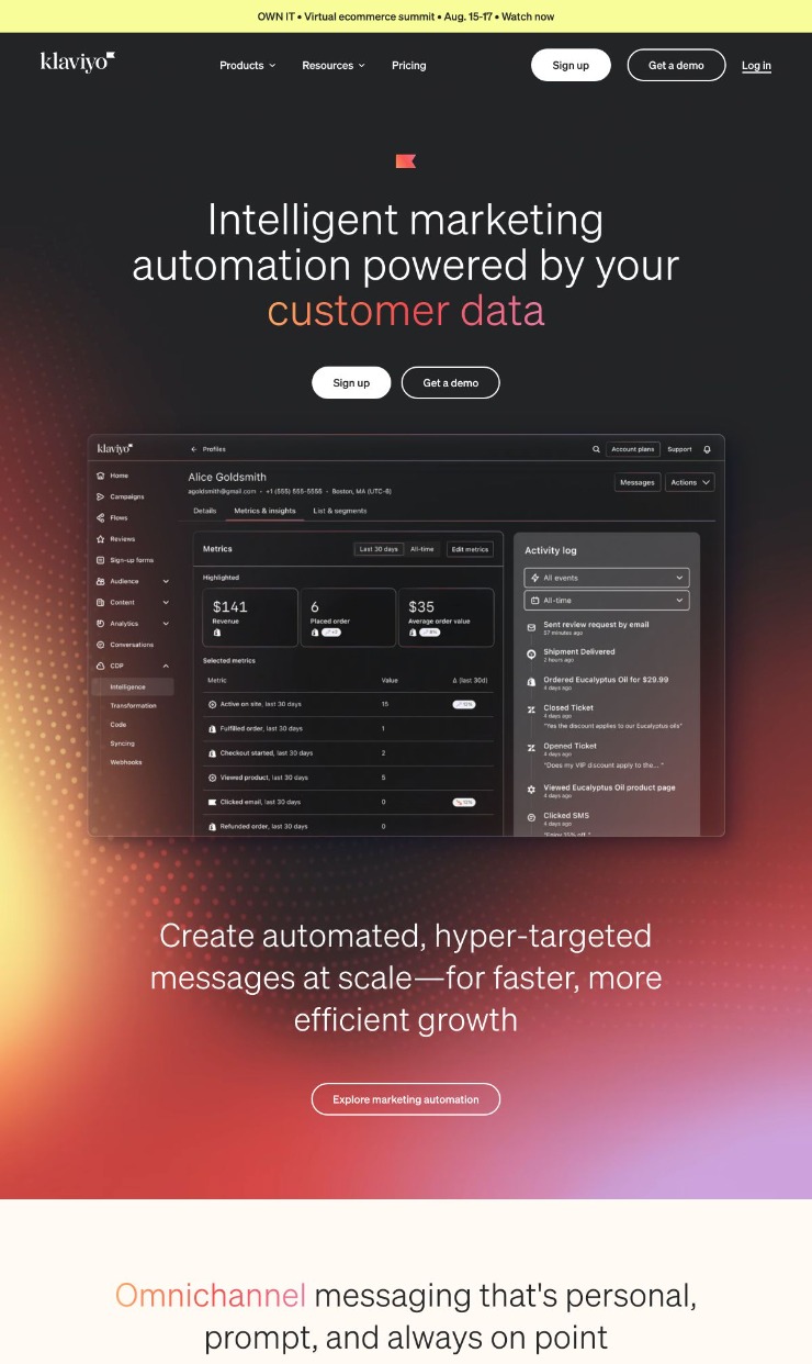Klaviyo — website design on Landdding