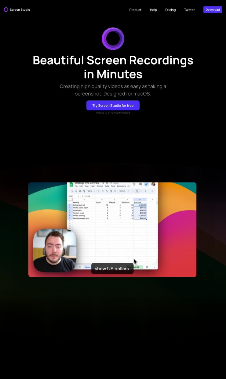 Screen Studio — website design on Landdding