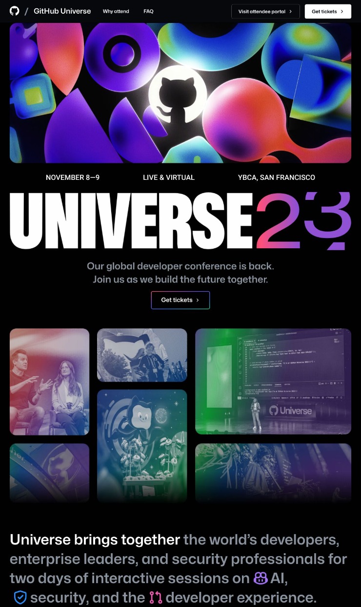 GitHub Universe — website design on Landdding