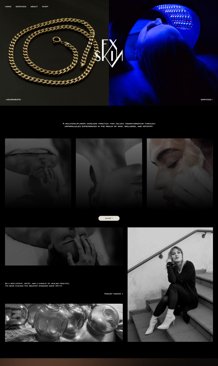 Moody and sophisticated homepage for local esthetician — website design on Landdding