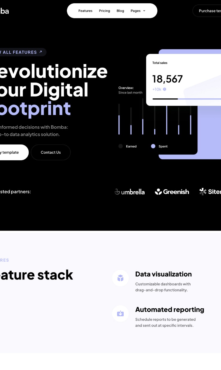Bomba SaaS Framer template — website design on Landdding