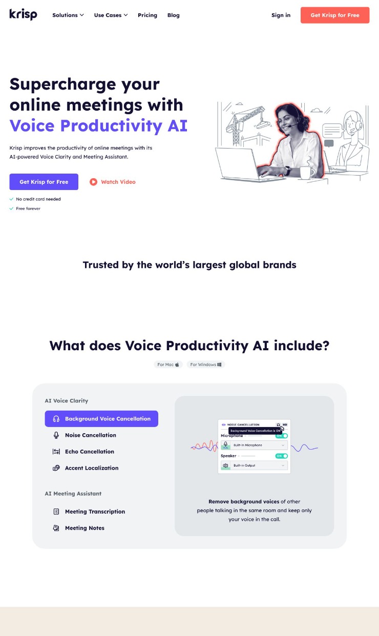 Krisp — website design on Landdding