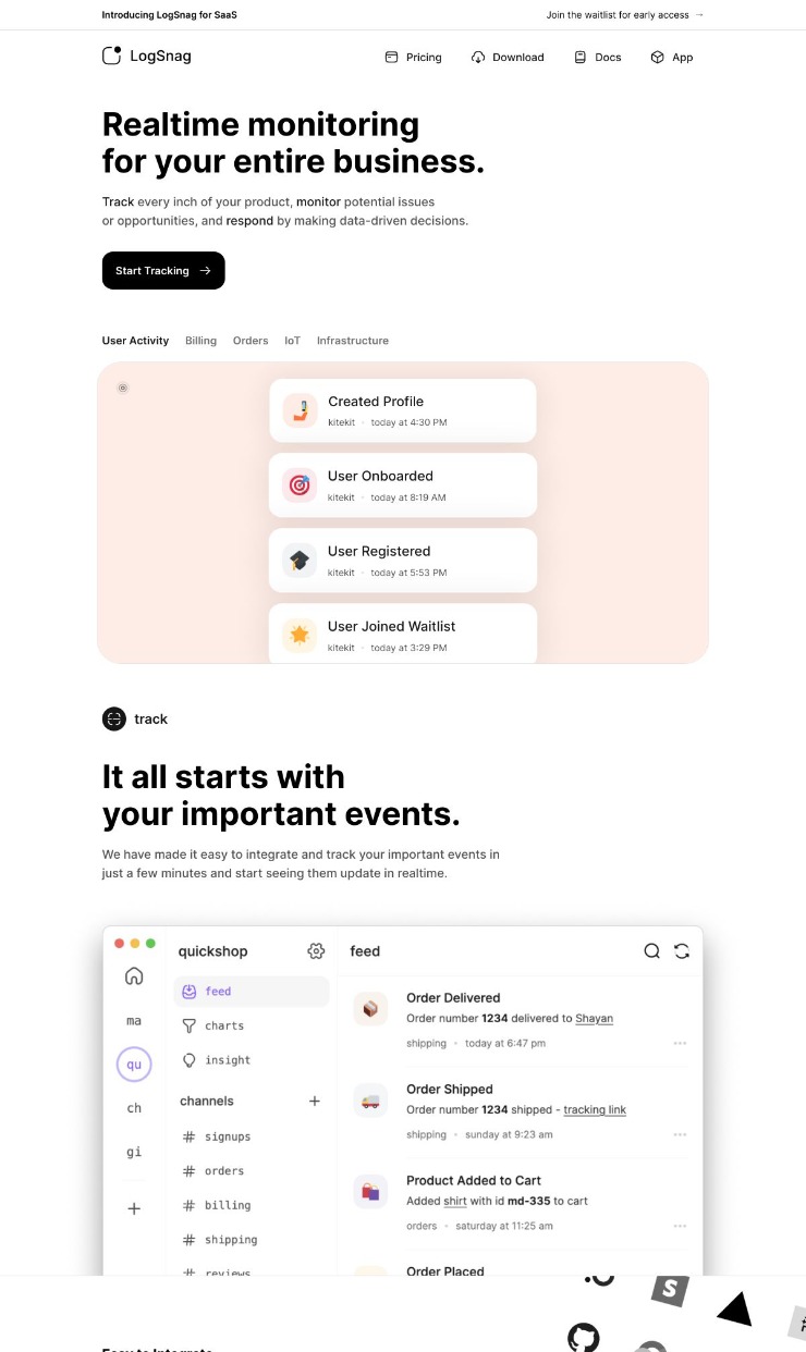 Logsnag — website design on Landdding