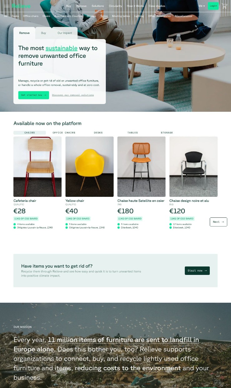 Relieve Furniture — website design on Landdding