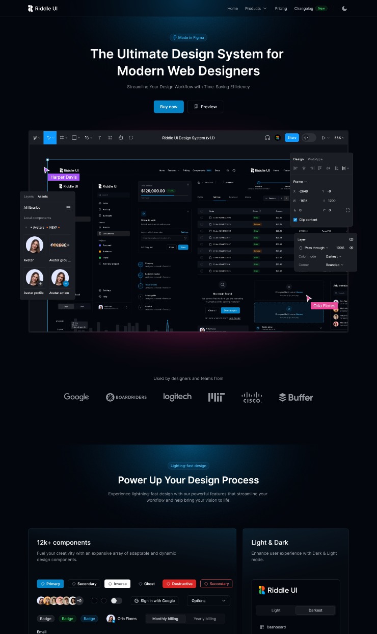 Riddle UI Design System (v1.1) — website design on Landdding
