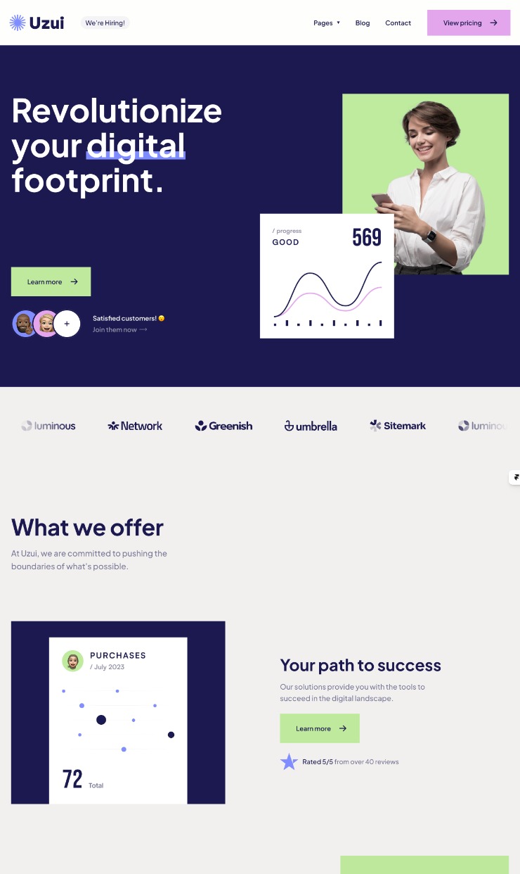 Uzui Framer template — website design on Landdding