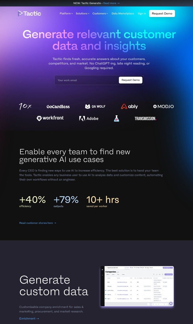 Tactic — website design on Landdding