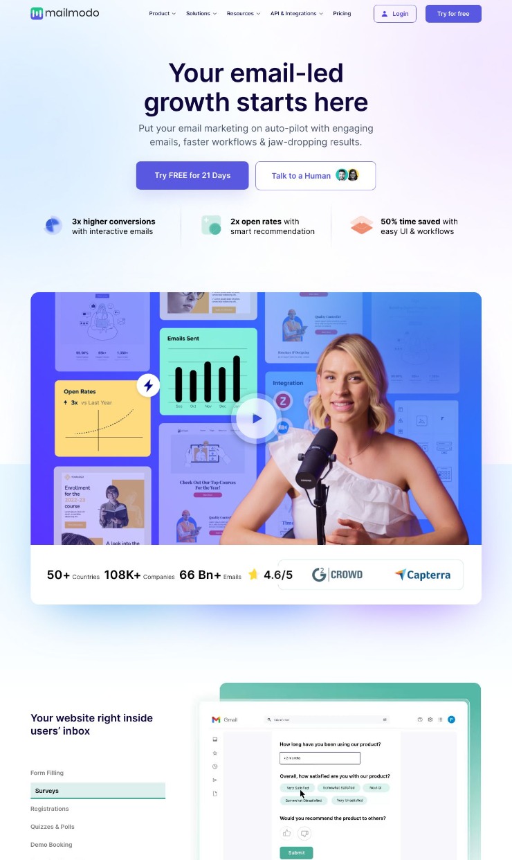 Mailmodo — website design on Landdding