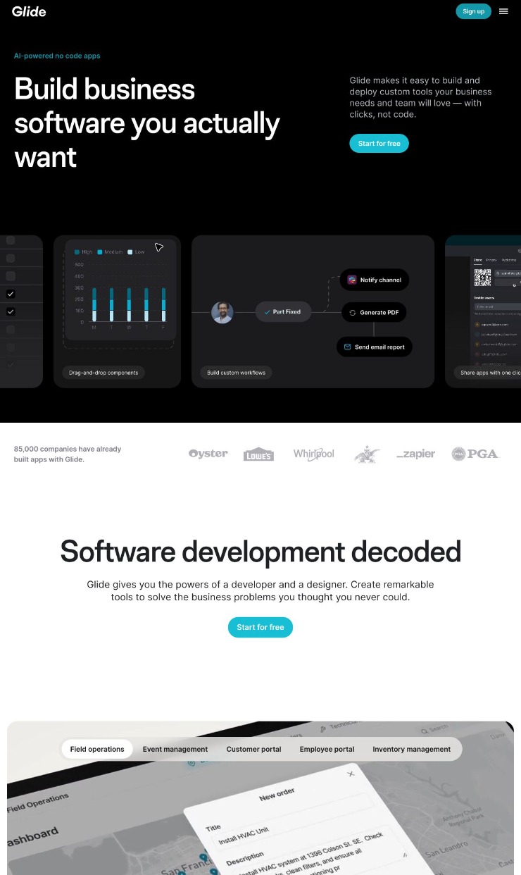 Glide — website design on Landdding