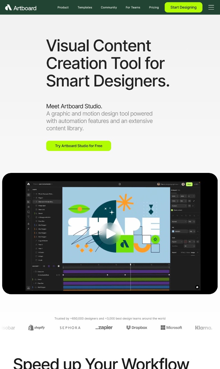 Artboard Studio — website design on Landdding