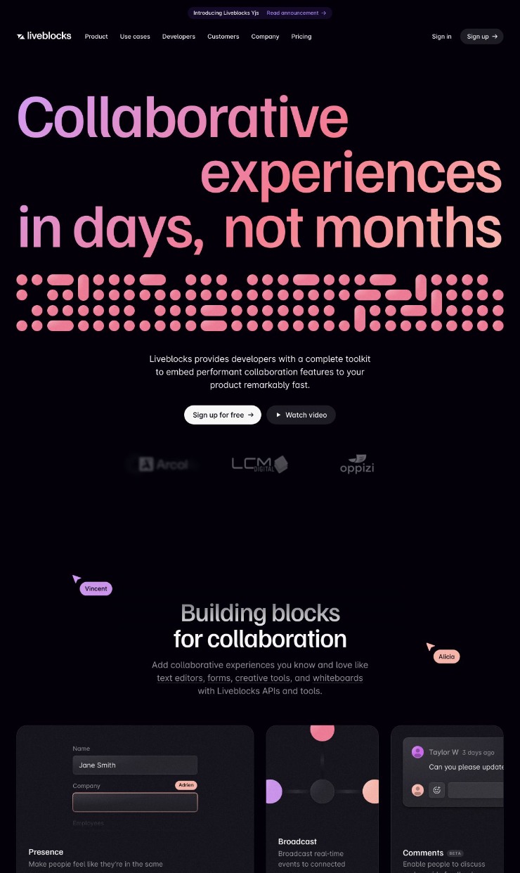 Liveblocks — website design on Landdding