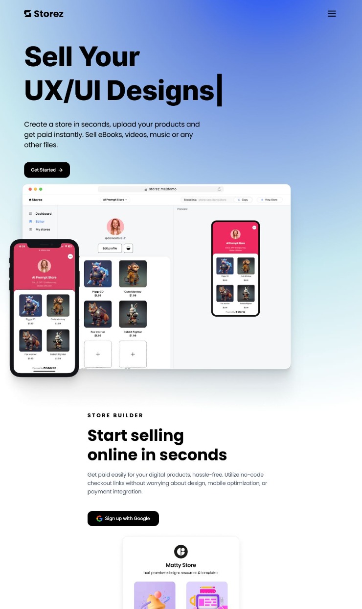 Storez — website design on Landdding