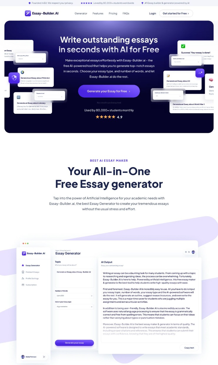 Essay Builder AI — website design on Landdding