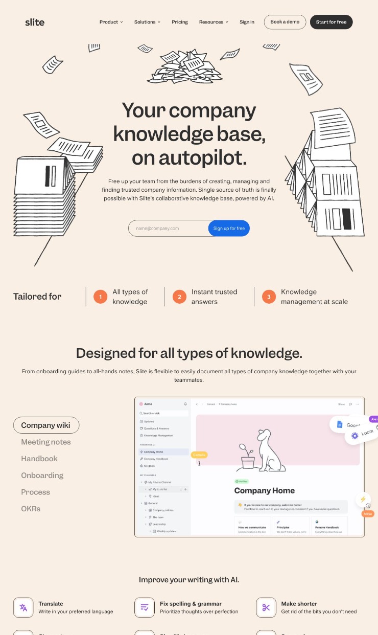 Slite — website design on Landdding