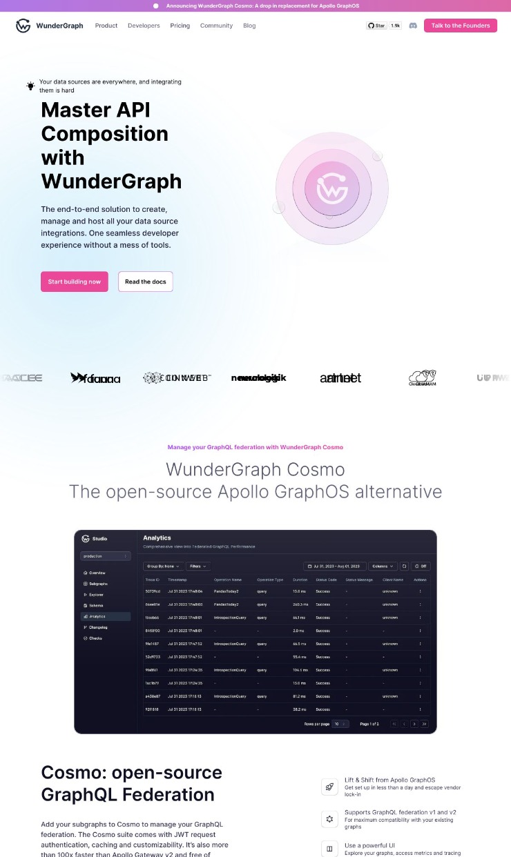 WunderGraph — website design on Landdding