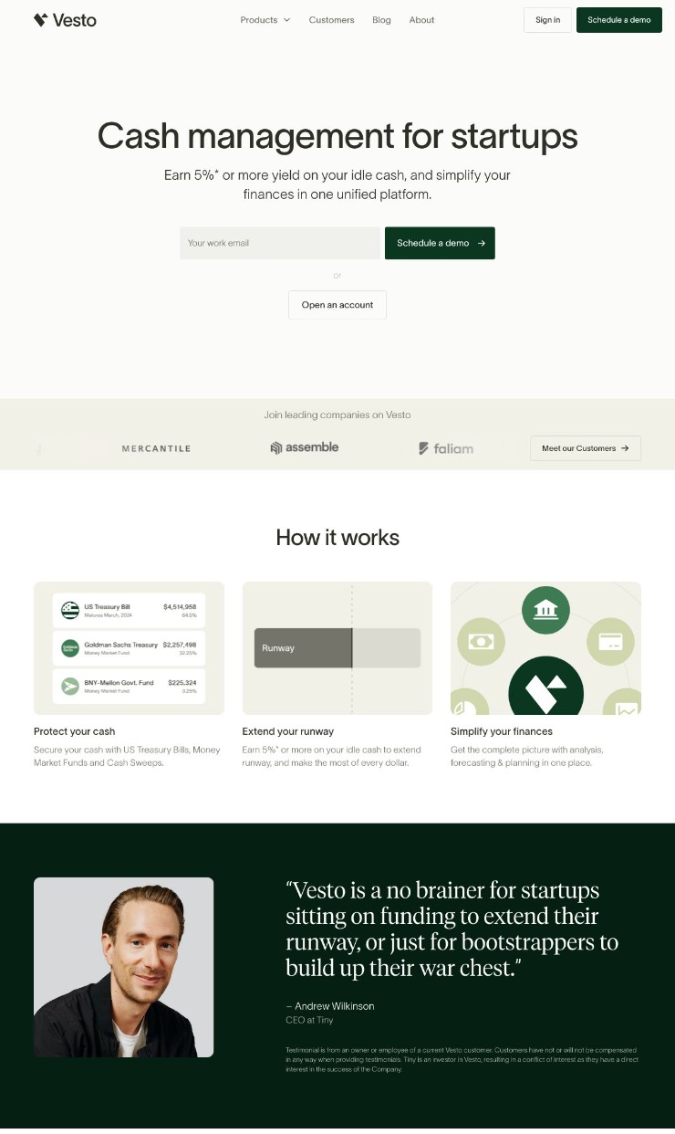 Vesto — website design on Landdding