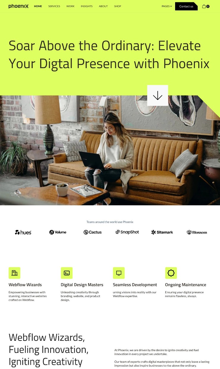 Agency Webflow template – Phoenix — website design on Landdding