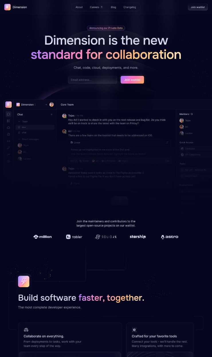 Dimension — website design on Landdding