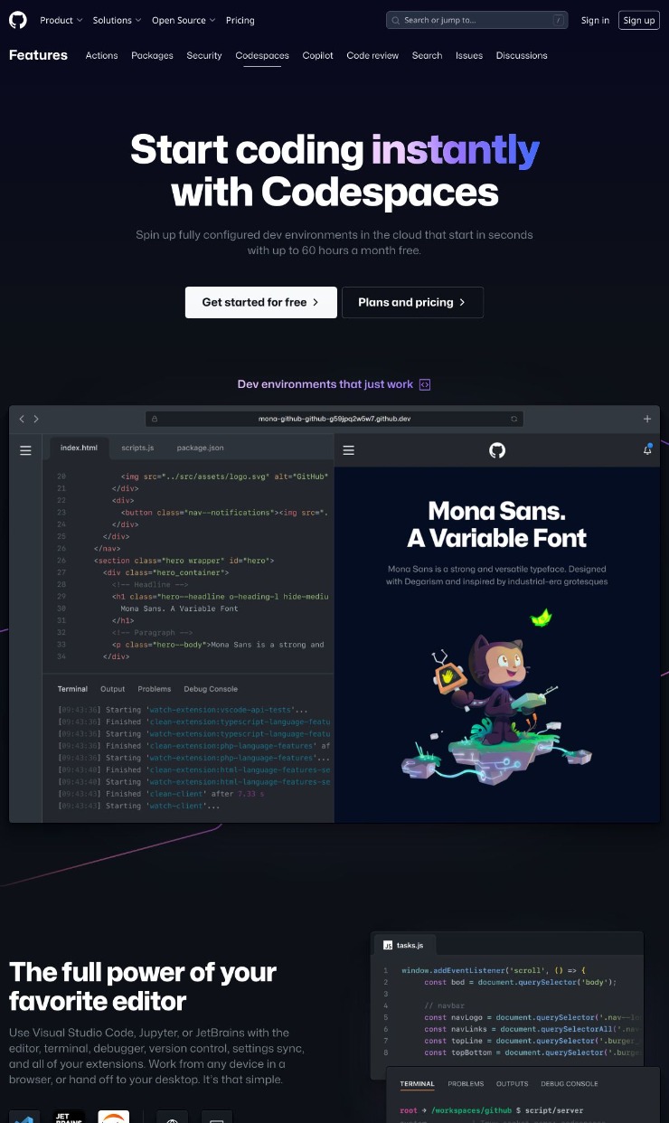 GitHub Codespaces — website design on Landdding