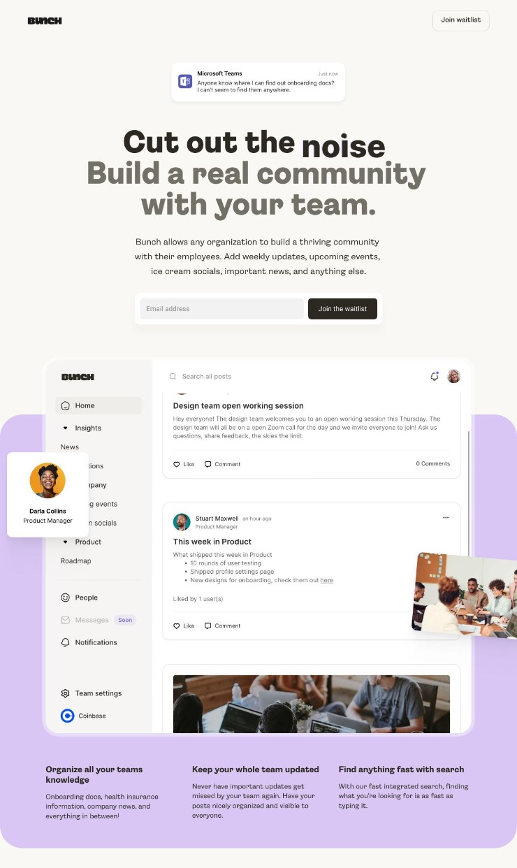Bunch — website design on Landdding