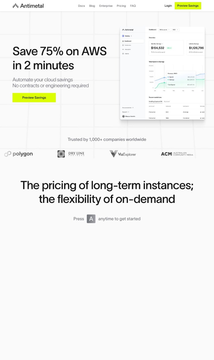 Antimetal — website design on Landdding