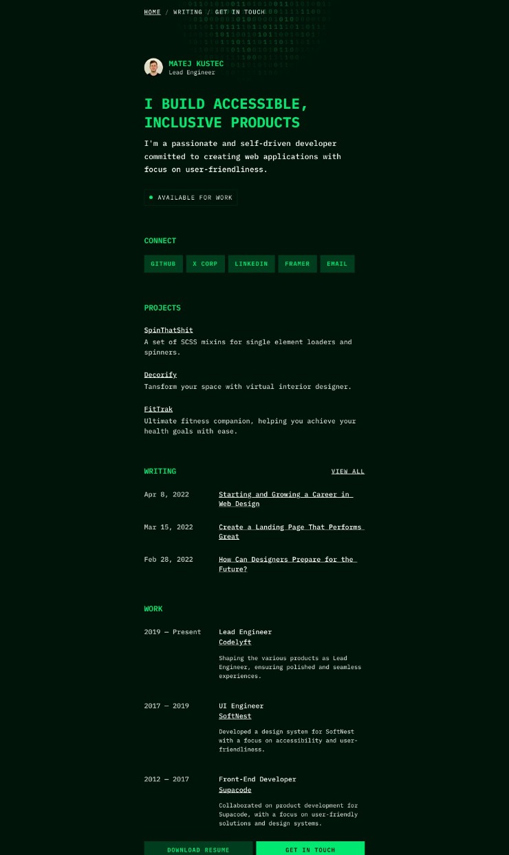 Hacker — Minimal Framer Template — website design on Landdding