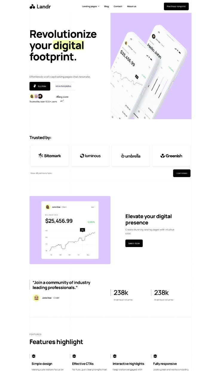 Landr - landing page template — website design on Landdding