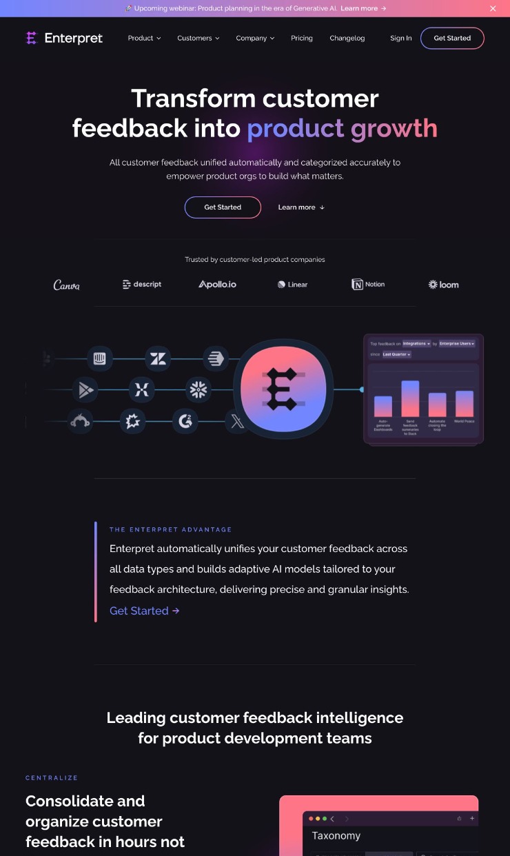 Enterpret — website design on Landdding