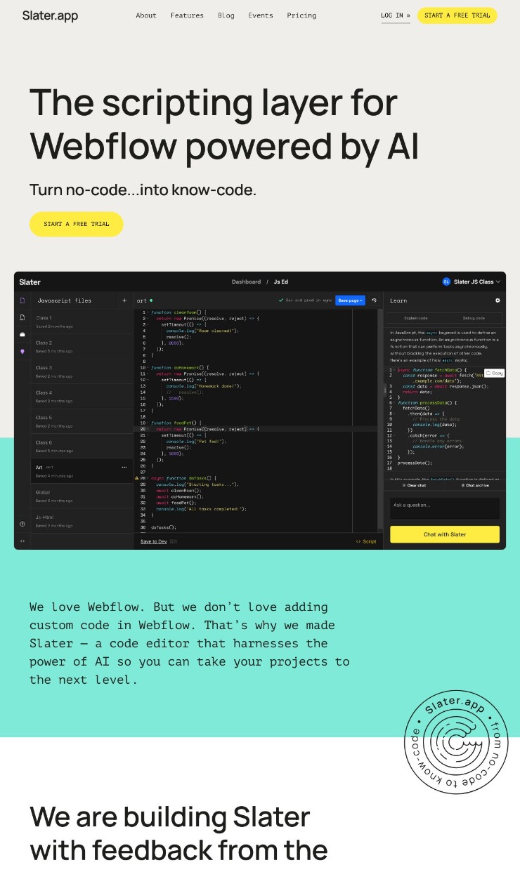 Slater — website design on Landdding