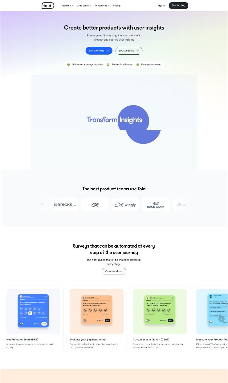 Told Club — website design on Landdding