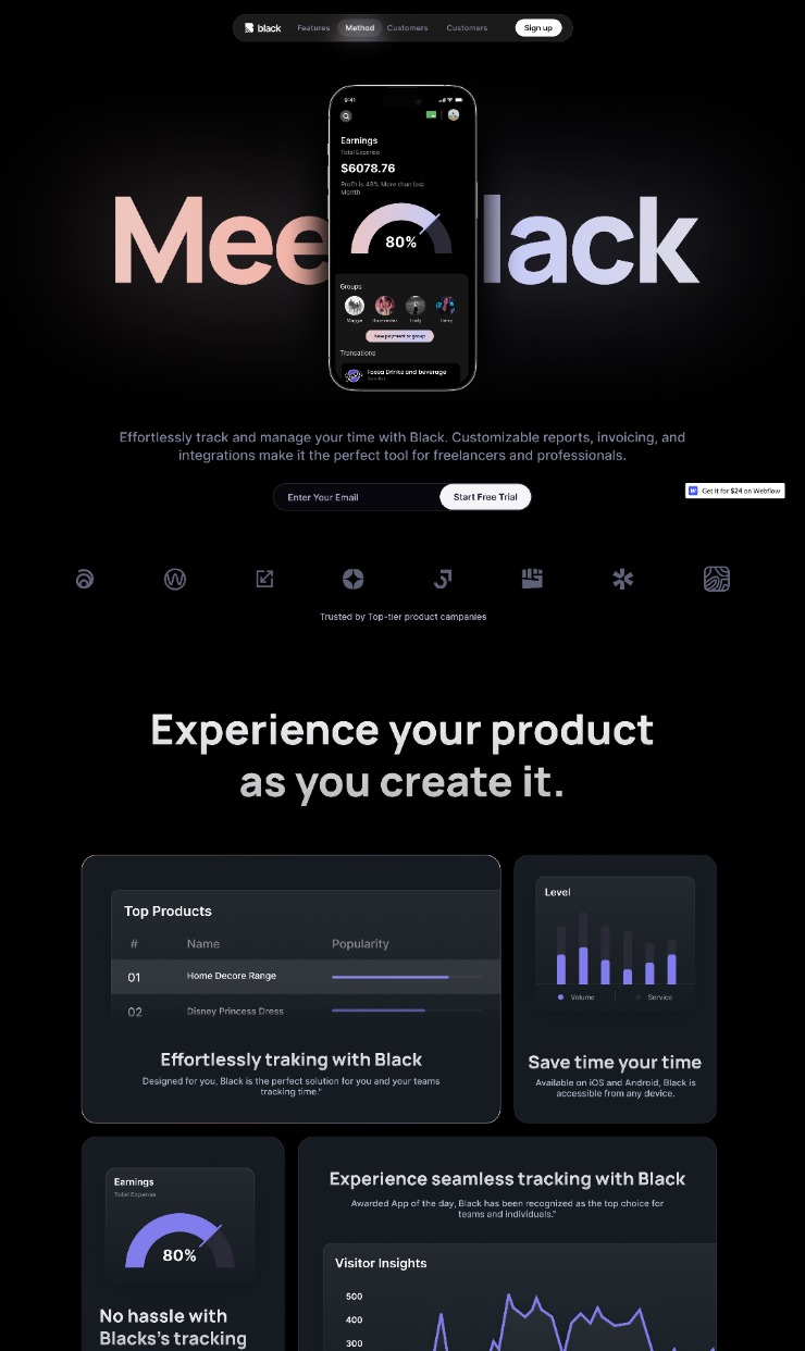 Black - Webflow App Template — website design on Landdding