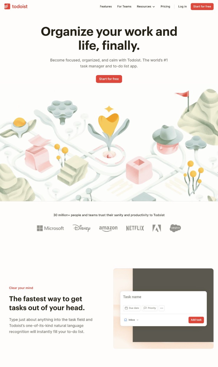 Todoist — website design on Landdding