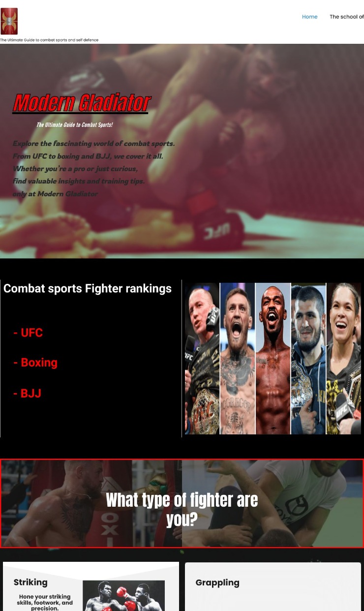 Ultimate guide to self-defence & combat sports-Modern gladiator — website design on Landdding