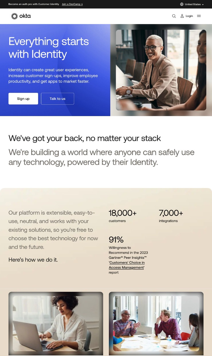 Okta — website design on Landdding
