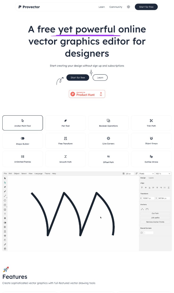 Provector — website design on Landdding